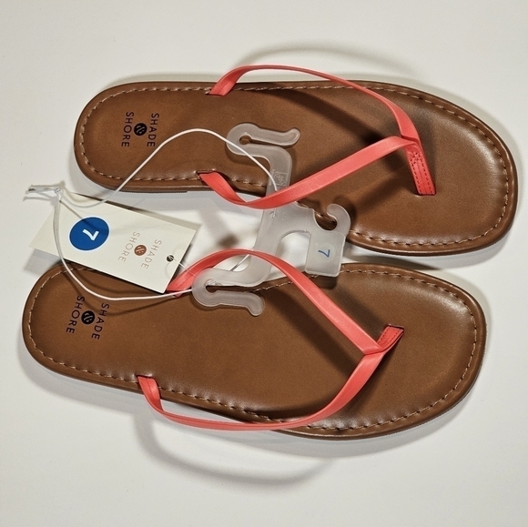 Shade and Shore Ava Womens Size 7 SKINNY Strap Flip Flop Sandals Coral - Picture 7 of 8